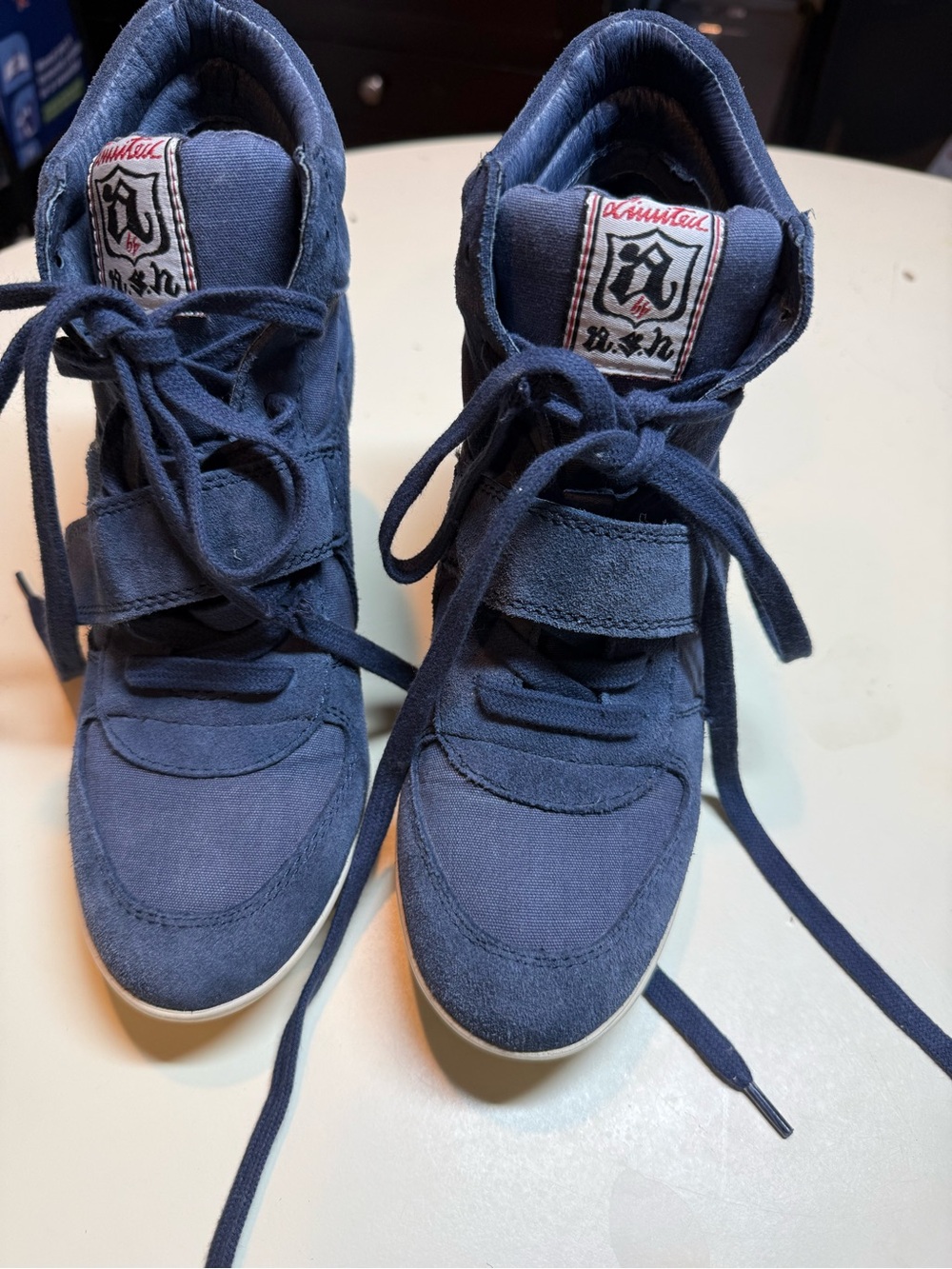 Ash Navy Suede High-Top Wedge Sneakers - Picture 4 of 5